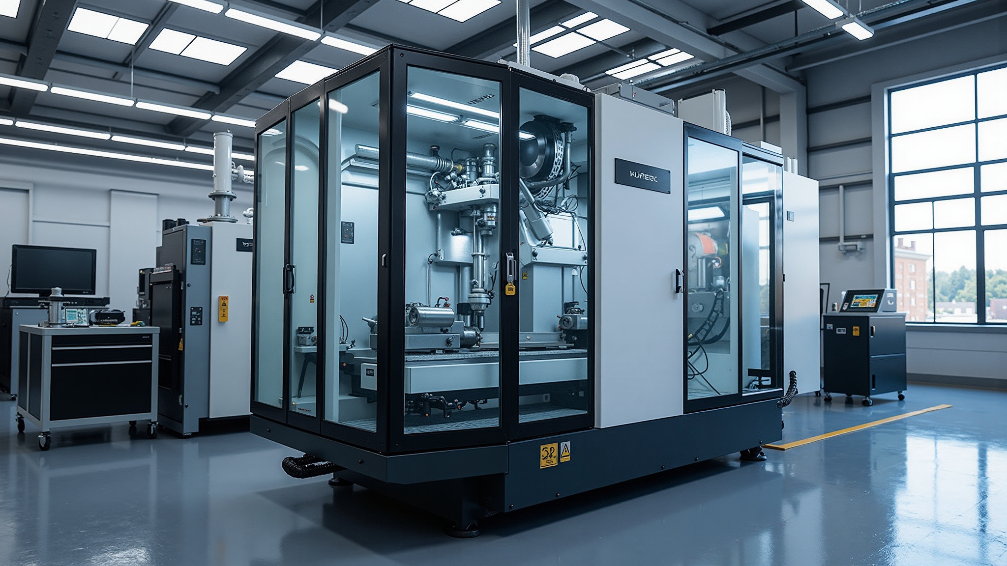 Machining center worktable with clamped workpiece
